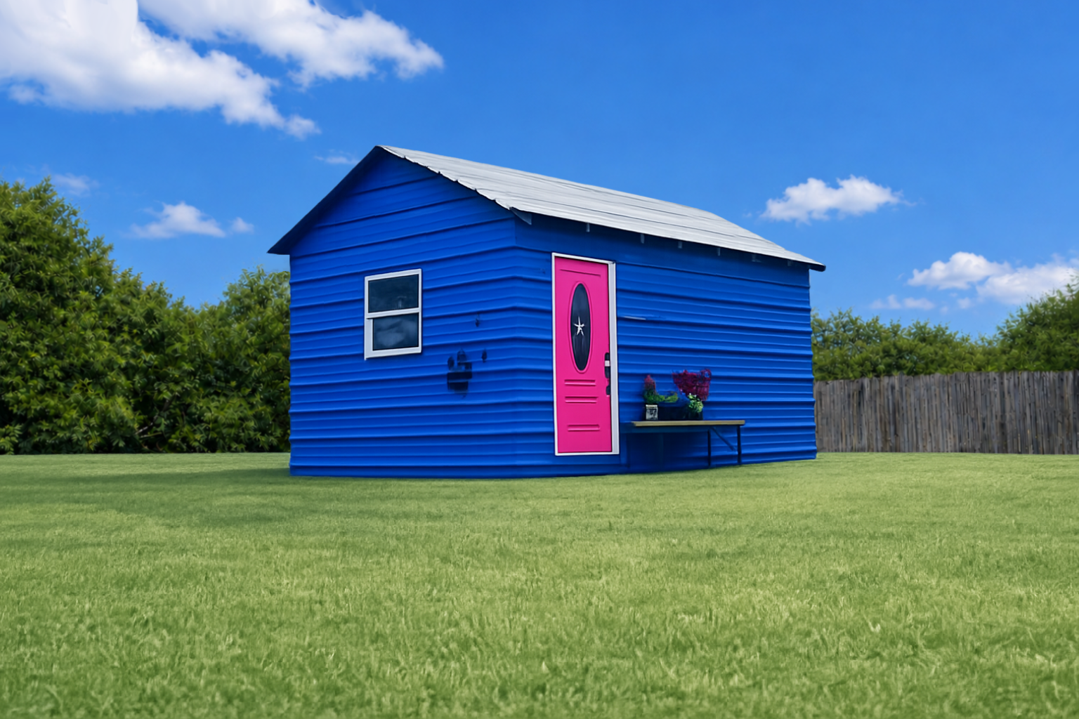 Scruffy Butts blue salon with pink door